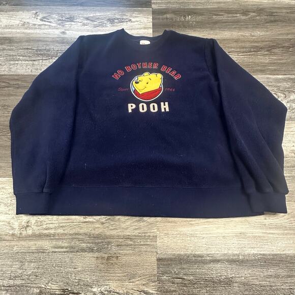 Vintage 90s Disney Winne The Pooh Blue Men M Crewneck Fleece Pullover Sweatshirt - Picture 2 of 11